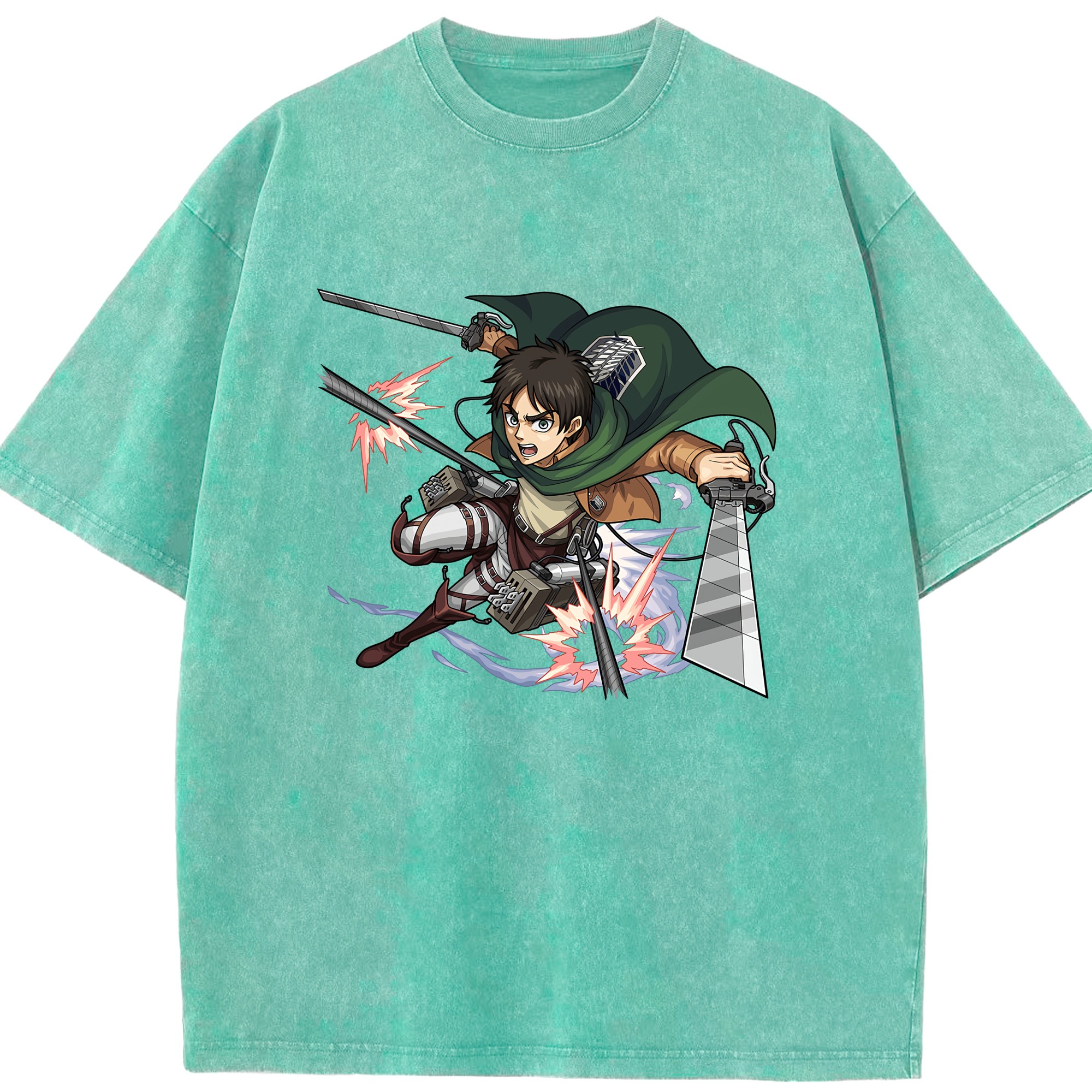 （画像用） 進撃の巨人 エレン･イェーガー Attack on Titan Eren Jäger 綿100% ヴィンテージ風 半袖Tシャツ（フロントプリント）